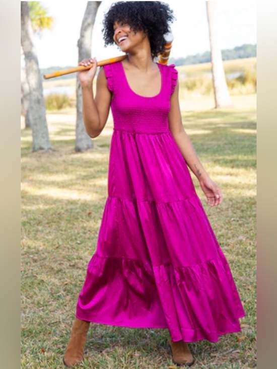 NATURAL LIFE Dresses & Skirts - Natural Life Olivia Magenta Smocked Maxi Dress Sz L Boho Chic NWT